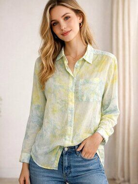 Pilcro Anthropologie Semi‑Sheer Pastel Yellow Button Down Long Sleeve Shirt XSP